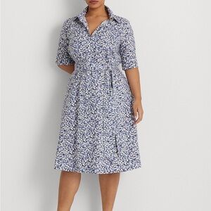 Lauren Ralph Lauren Plus Size Cotton-Blend Shirtdress, size 18W